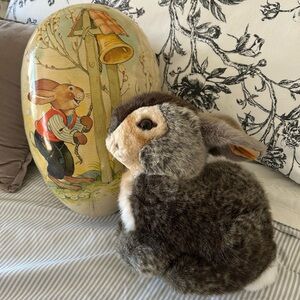 Paper Mache Easter Egg with Steiff Plush Bunny, Like New